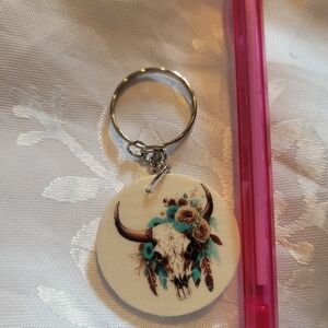 🌲BUY 1 GET 1 FREE 🌲Floral Bull Skull Keychain